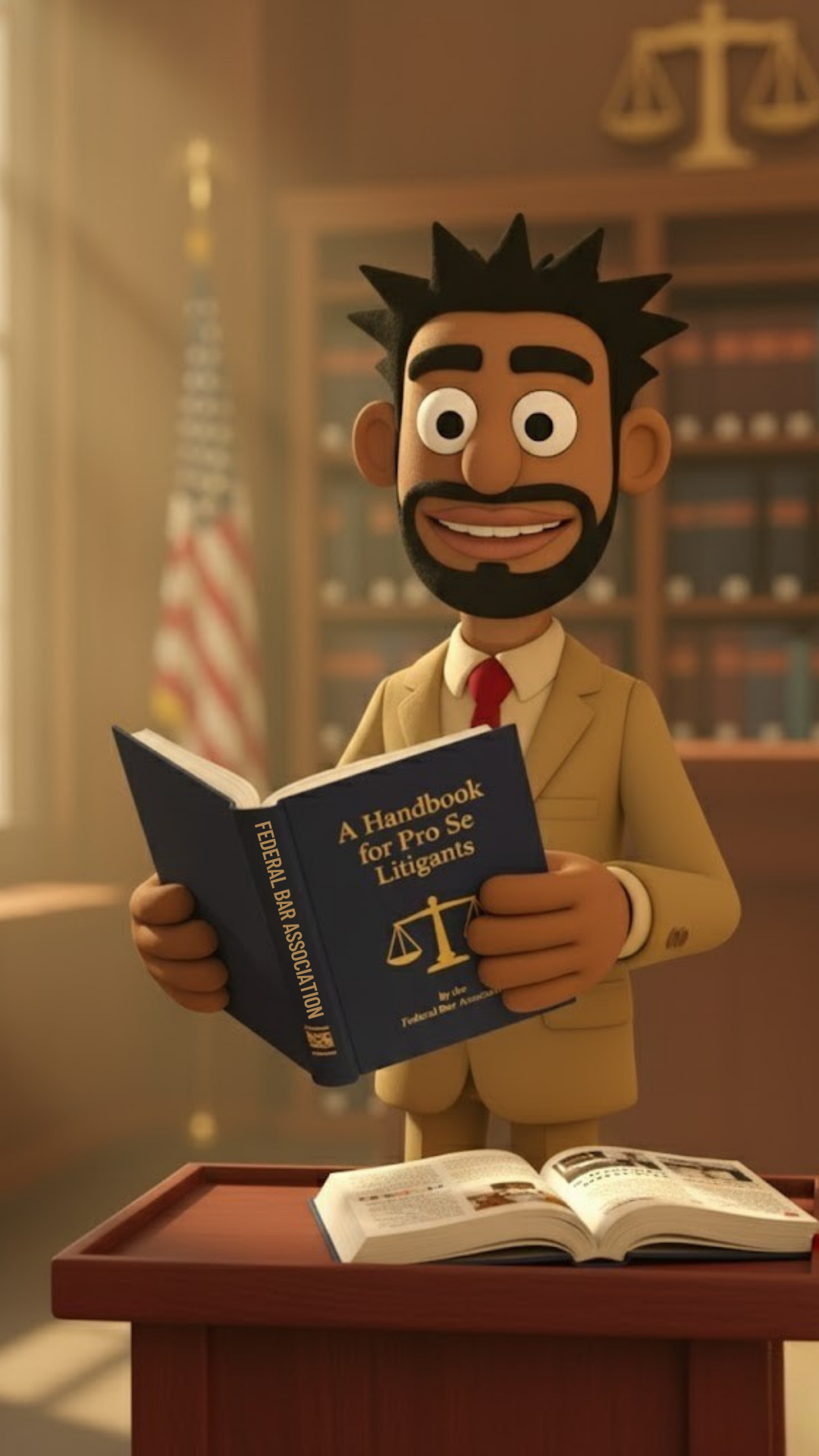 Mr. Oddlaw holding the book ‘A Handbook for Pro Se Litigants’ by the Federal Bar Association — Free Download.